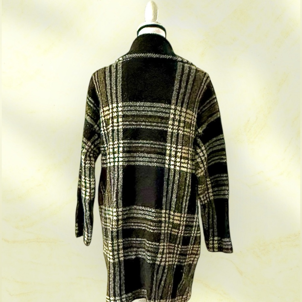 EUC! COCO & CARMEN  BLACK AND GOLD PLAID DOUBLE BREAST PEA COAT - Picture 3 of 7